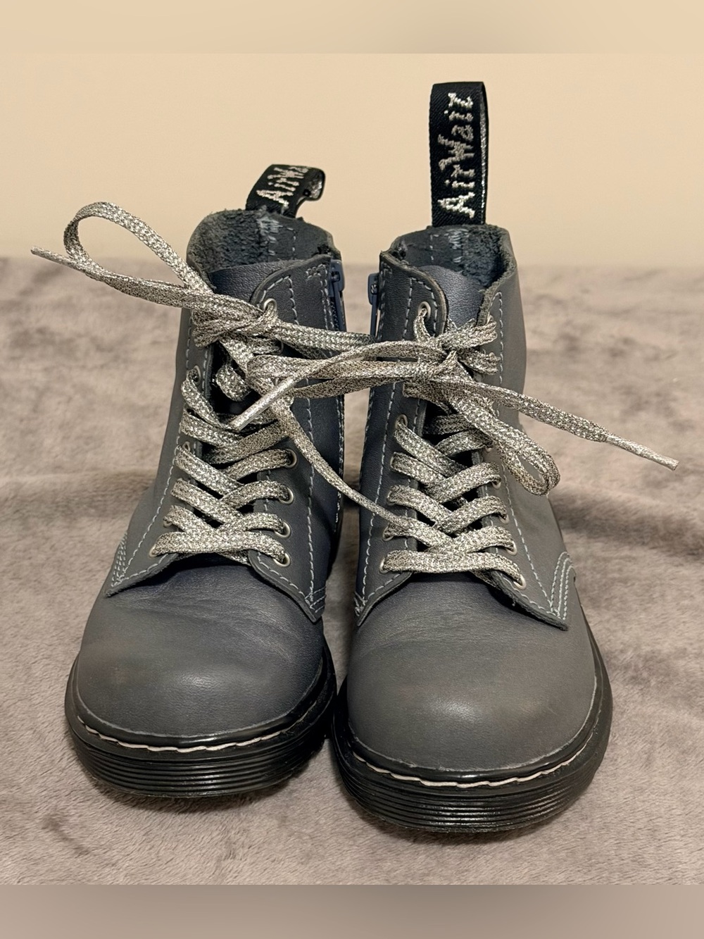 Dr. Martens - 1460 Pascal - Little Kids 9 - Gunmetal Grey Color - Metallic Laces